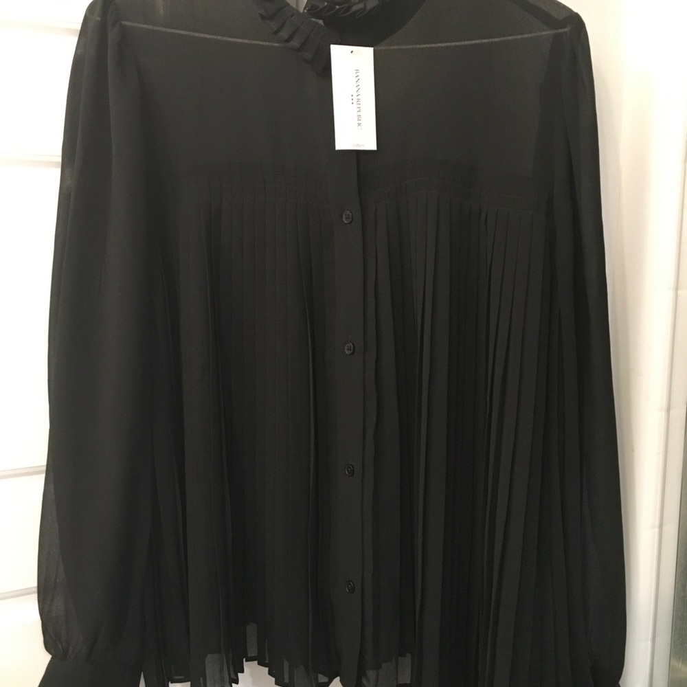 Banana Republic Black Pleated Sheer Blouse